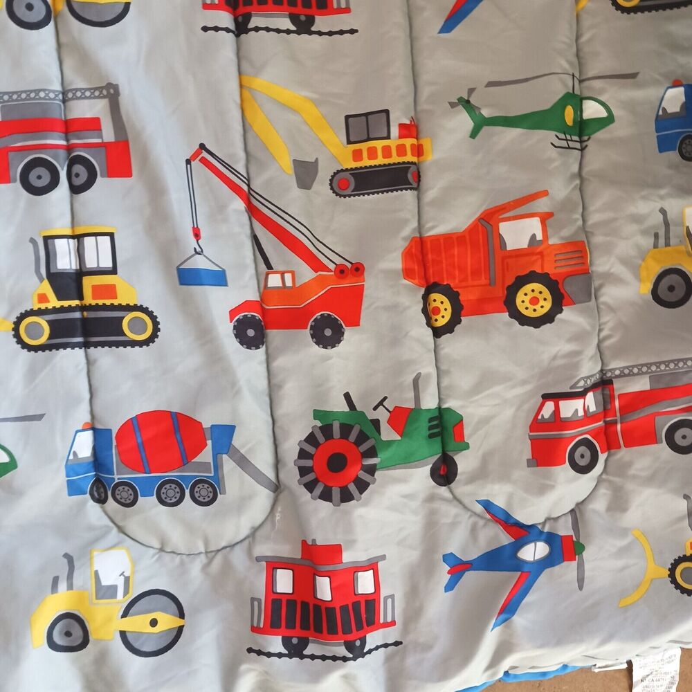 Boy Child‎ Y2K TWIN Comforter Blanket Truck Plane Helicopter Train Quilt Gray